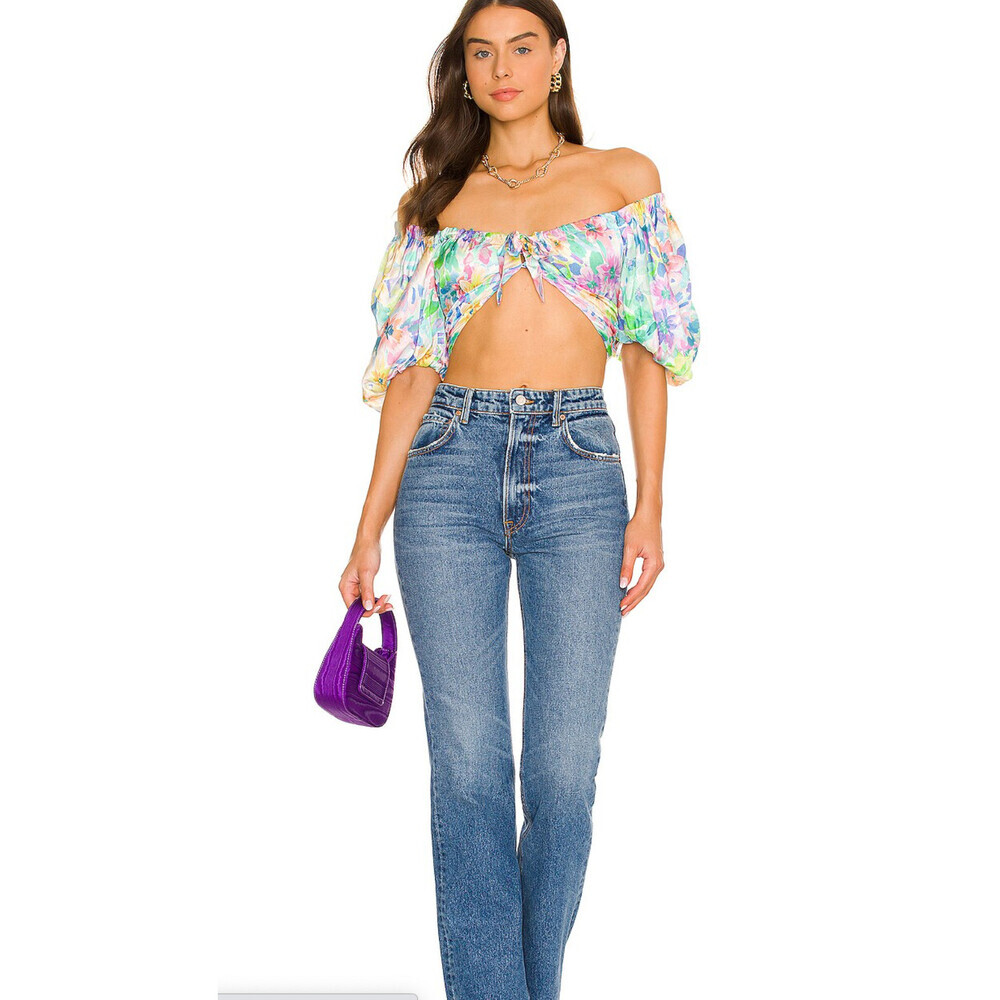 For Love and Lemons Colourful Puff Sleeve Crop Top S - Picture 4 of 13